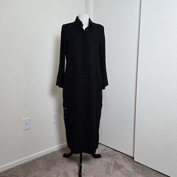 YF&B Maxi Black Dress Small Crochet Details Linen Caftan NWT Emo Whimsical Fairy - Picture 2 of 16